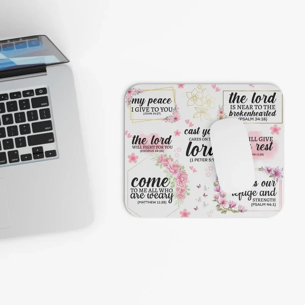 Collage Scripture Verse Mouse Pad, Christian Floral Desk Mat